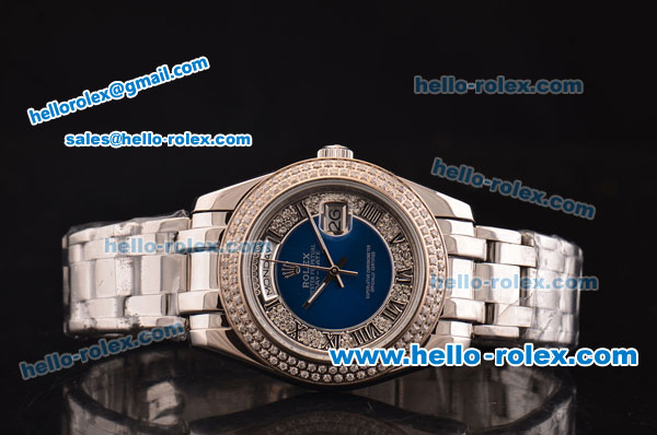 Rolex Day-Date Oyster Perpetual Automatic Full Diamond Bezel with Blue and Diamond Dial,Roman Marking-Big Calendar - Click Image to Close